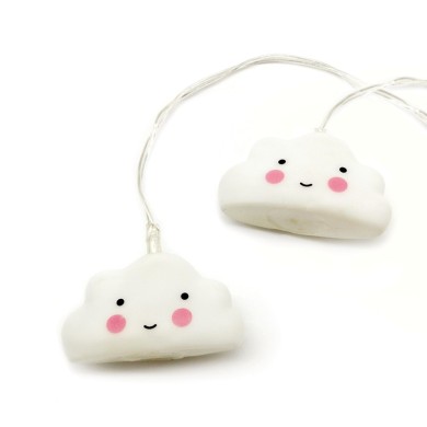  "PLASTIC CLOUD", 10 LED STRING LIGHTS WITH BATTERIES (3xAA), COOL WHITE, IP20, 135+30cm TRANSPARENT LEAD CABLE 