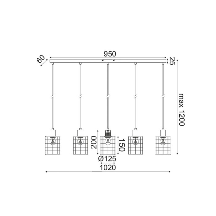NETTO PENDANT LUMINAIRE 5ΧΕ27 METALLIC CEMENT SHADE 100Χ12,2ΧΗ120CM DUBLIN