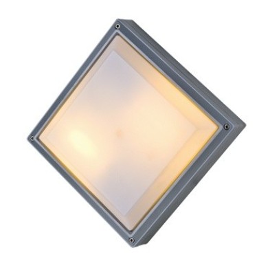 CEILING SQUARE GREY/OPAL PC E27 2X18W IP54