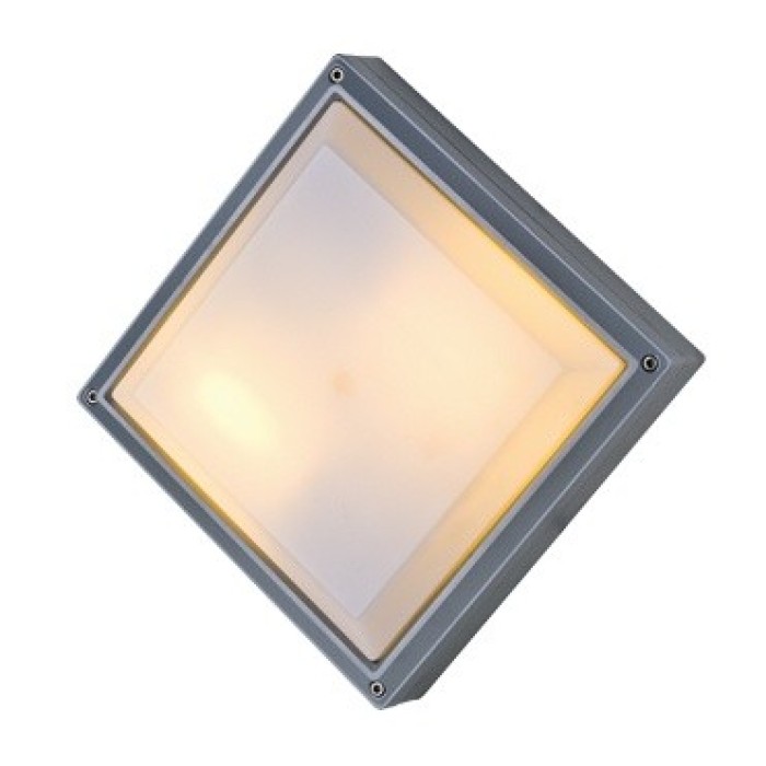 CEILING SQUARE GREY/OPAL PC E27 2X18W IP54
