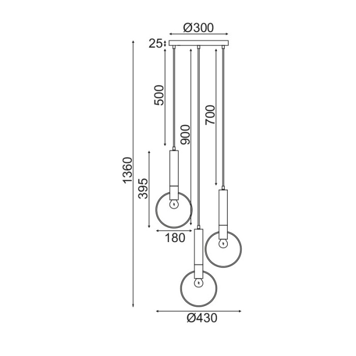 PENDANT LIGHTING 3ΧΕ27 BRASS/BLACK METAL D44ΧΗ136CM MIRACOLO
