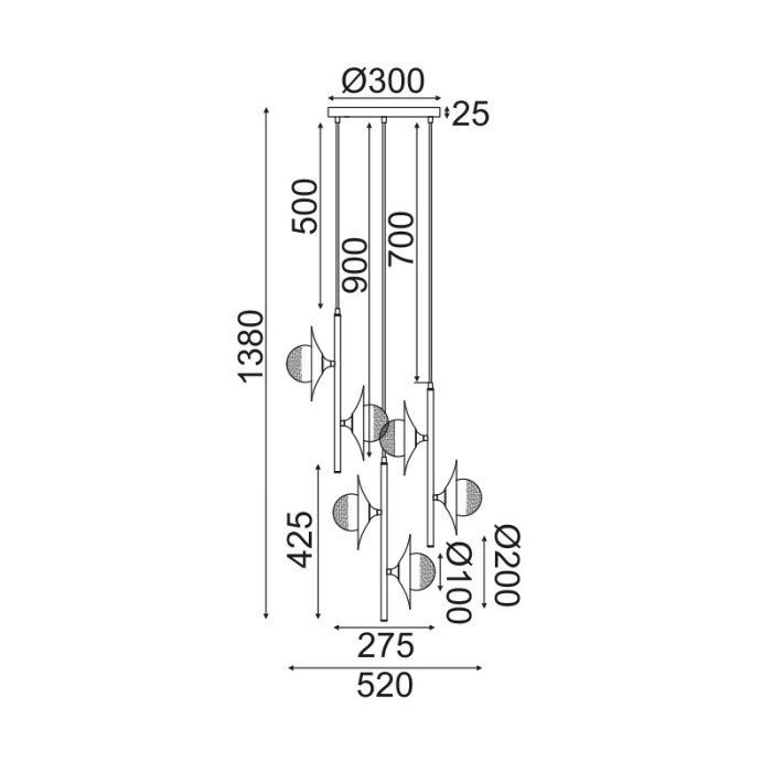 NETTO ΦΩΤΙΣΤΙΚΟ ΚΡΕΜΑΣΤΟ ΧΑΛΚΙΝΟ ΜΕΤΑΛΛΙΚΟ ΣΥΜΒΑΤΙΚΟ 6ΧG9 IP20 520Χ1380mm
