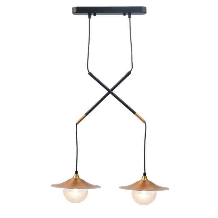 NETTO PENDANT LIGHTING 2ΧG9 BRASS/BLACK METAL+ GLASS 47X20ΧΗ128CM LAYLA