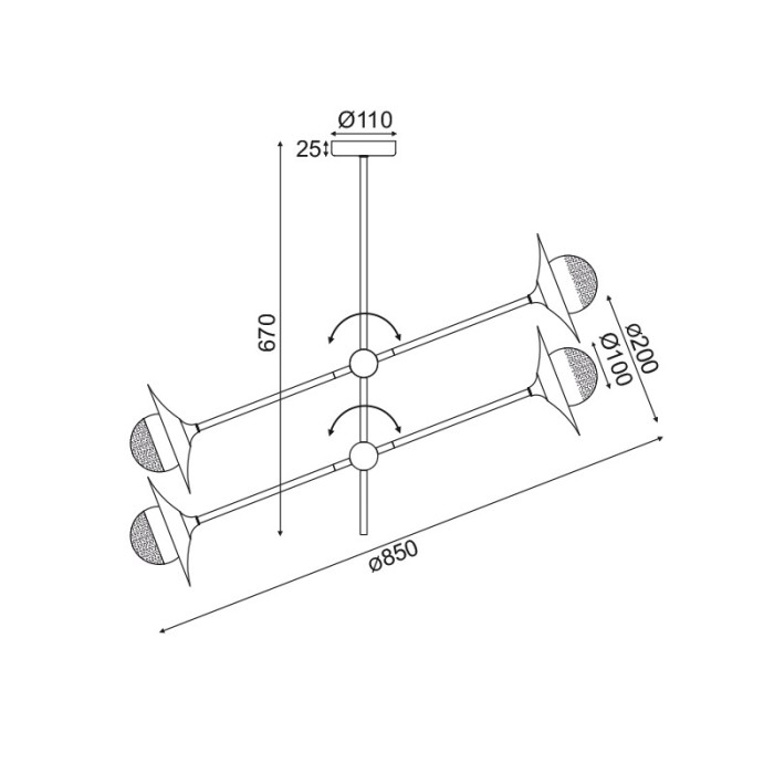 NETTO ΦΩΤΙΣΤΙΚΟ ΚΡΕΜΑΣΤΟ ΒΟΥΡΤΣΙΣΜΕΝΟ ΟΡΕΙΧΑΛΚΙΝΟ ΜΕΤΑΛΛΙΚΟ ΣΥΜΒΑΤΙΚΟ 4ΧG9 IP20 Φ850Χ670mm