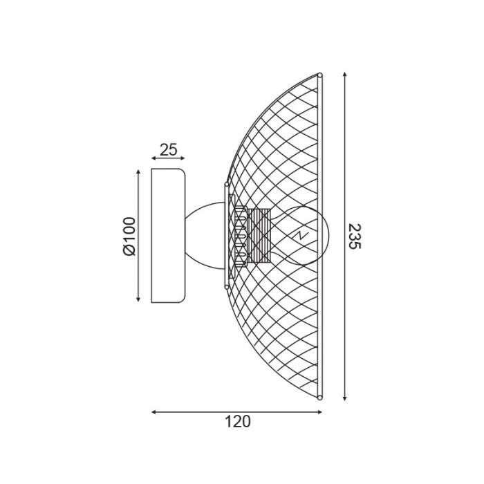 WALL MOUNTED LIGHTING 1ΧE27 BLACK METAL D24Χ12CM KOBE