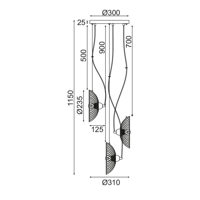 NETTO PENDANT LIGHTING 3ΧE27 BLACK METAL D31ΧΗ115CM KOBE