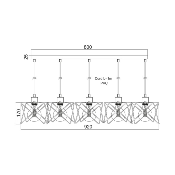 NETTO ΦΩΤΙΣΤΙΚΟ ΚΡΕΜΑΣΤΟ ΜΑΥΡΟ ΜΑΤ ΜΕΤΑΛΛΙΚΟ ΣΥΜΒΑΤΙΚΟ 5ΧΕ27 IP20 920mm