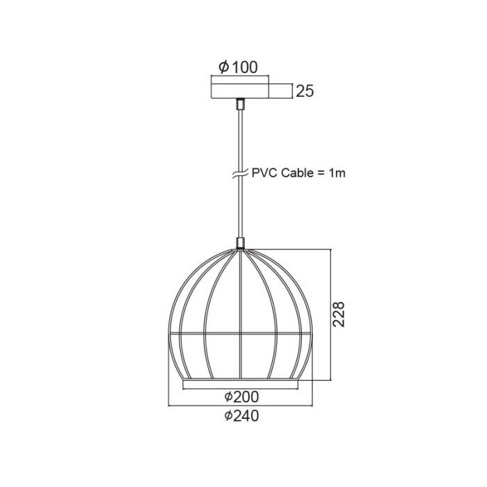 NETTO ΦΩΤΙΣΤΙΚΟ ΚΡΕΜΑΣΤΟ ΜΑΥΡΟ ΜΑΤ ΜΕΤΑΛΛΙΚΟ ΣΥΜΒΑΤΙΚΟ 1ΧΕ27 IP20 Φ240Χ228mm