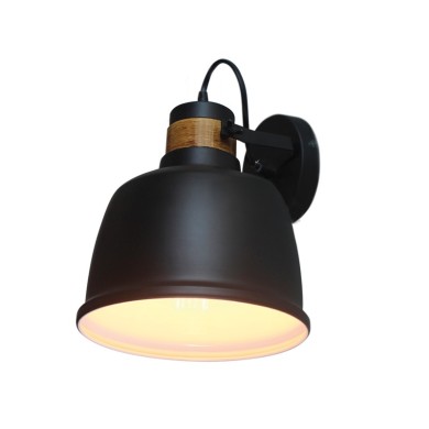 METAL LUMINAIRE 1XE27 Φ20CM BLACK AND WOOD ERNEST