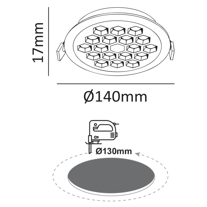 Recessed Honeycomb Light - 18W Black with Black Reflector/Ra>80/2350lm/3000K
