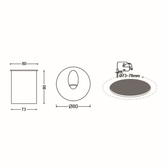 LED HP WALL RECESSED LUMINAIRE 3W 55LM 230VAC 3.000K DARK GREY CRI80 IP65 30.000HRS(INSTAL BOX INC)