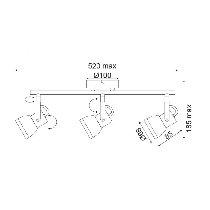 NETTO ΦΩΤΙΣΤΙΚΟ  ΟΡΟΦΗΣ ΑΠΟΧΡΩΣΗ ΣΚΟΥΡΙΑΣ ΜΕΤΑΛΛΙΚΟ ΣΥΜΒΑΤΙΚΟ 3ΧGU10 IP20 520Χ185mm