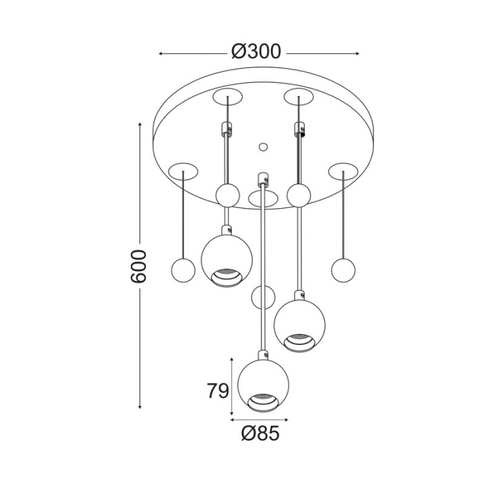 KIDS PENDANT 3XE27 MULTICOLOR Φ30ΧΗ60CM BUBBLES