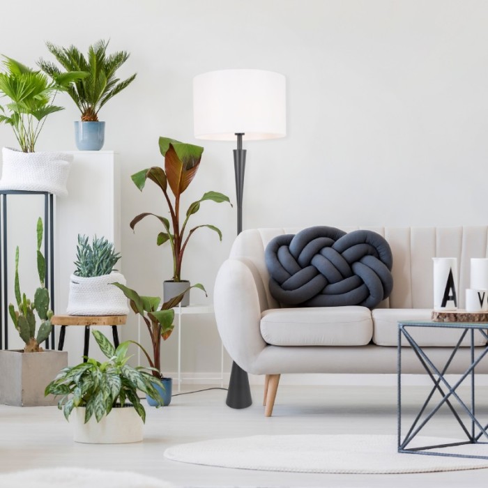 FLOOR LAMP MATT BLACK METAL WHITE FABRIC SHADE 1ΧΕ27 D40.5*H155cm PLANN
