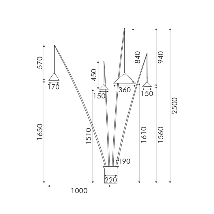 FLOOR LAMP 4-LIGHT BLACK METAL AND RESIN D100 H250cm 4ΧE27 DELIA
