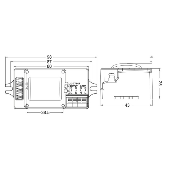 NETTO MICROWAVE MOTION SENSOR IP20 FOR UFO & MOUNTING BRACKET