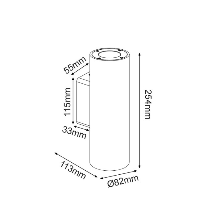 ATTICUS - ΣΠΟΤ ΤΟΙΧΟΥ 2 ΔΕΣΜΕΩΝ ΣΤΡΟΓΓΥΛΟ ΤΣΙΜΕΝΤΕΝΙΟ ΜΑΥΡΟ ΣΥΜΒΑΤΙΚΟ 2xGU10 & LED 7W IP65 82x113x254mm