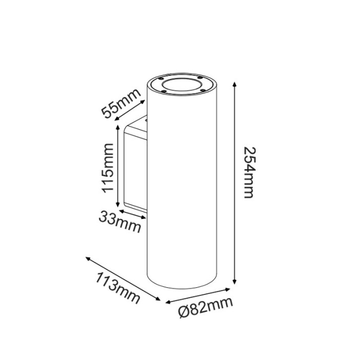 ATTICUS - ΣΠΟΤ ΤΟΙΧΟΥ 2 ΔΕΣΜΕΩΝ ΣΤΡΟΓΓΥΛΟ ΤΣΙΜΕΝΤΕΝΙΟ ΛΕΥΚΟ ΣΥΜΒΑΤΙΚΟ 2xGU10 & LED 7W IP65 82x113x254mm