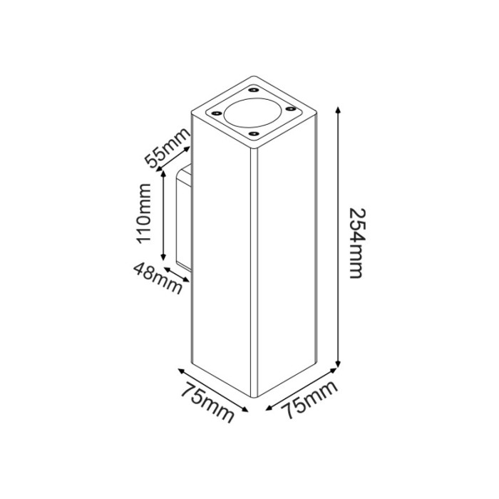 ATTICUS - ΣΠΟΤ ΤΟΙΧΟΥ 2 ΔΕΣΜΕΩΝ ΤΕΤΡΑΓΩΝΟ ΤΣΙΜΕΝΤΕΝΙΟ ΜΑΥΡΟ ΣΥΜΒΑΤΙΚΟ 2xGU10 & LED 7W IP65 Φ75x254mm
