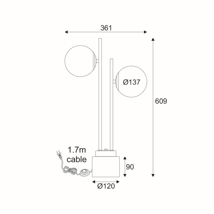 NETTO ΦΩΤΙΣΤΙΚΟ ΕΠΙΤΡΑΠΕΖΙΟ ΜΑΥΡΟ ΜΕΤΑΛΛΙΚΟ ΣΥΜΒΑΤΙΚΟ 2ΧΕ14 IP20 Φ120Χ609mm