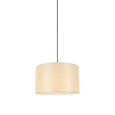 PENDANT LAMP NATURAL WOOD BEIGE FABRIC SHADE 1XΕ27 H56CM D27CM CLIFF
