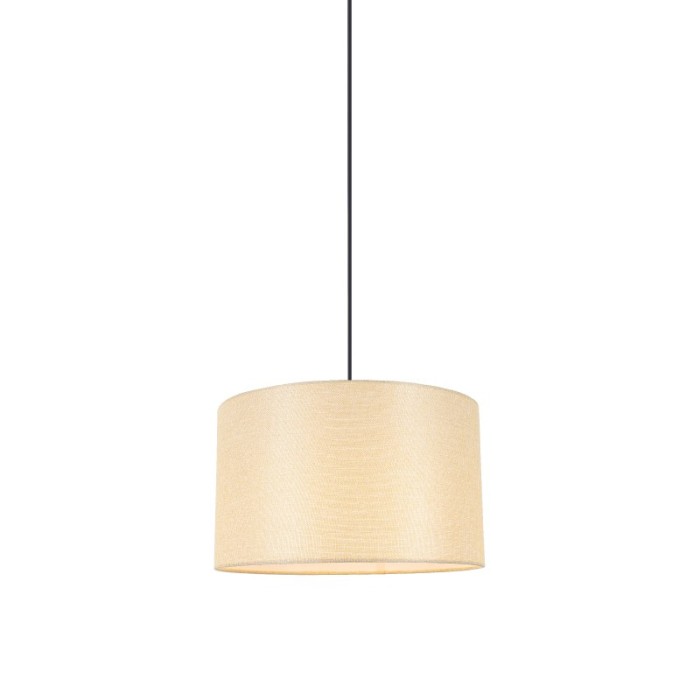 PENDANT LAMP NATURAL WOOD BEIGE FABRIC SHADE 1XΕ27 H56CM D27CM CLIFF
