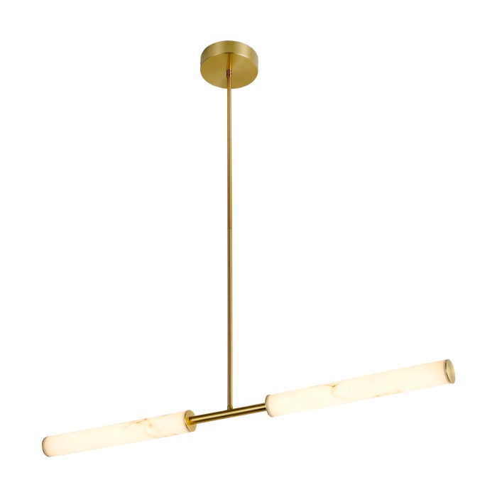 PENDANT LAMP METAL+ ARTIFICIAL ALABASTER&RESIN WHITE+GOLD  LED 3000K 2Χ10W IP20 L1000*W150*H1075
