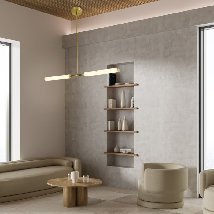 PENDANT LAMP METAL+ ARTIFICIAL ALABASTER&RESIN WHITE+GOLD  LED 3000K 2Χ10W IP20 L1000*W150*H1075
