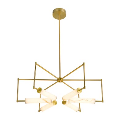 PENDANT LAMP METAL+ ARTIFICIAL ALABASTER&RESIN WHITE+GOLD  LED 3000K 6Χ10W IP20 D850*H1030
