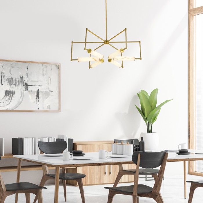 PENDANT LAMP METAL+ ARTIFICIAL ALABASTER&RESIN WHITE+GOLD  LED 3000K 6Χ10W IP20 D850*H1030

