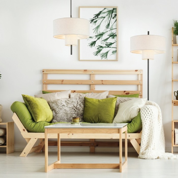 ΚΡΕΜΑΣΤΟ ΦΩΤΙΣΤΙΚΟ ΜΑΥΡΟ ΜΕΤΑΛΛΟ ΔΥΟ ΕΠΙΠΕΔΩΝ ΜΠΕΖ ΥΦΑΣΜΑΤΙΝΟ ΚΑΠΕΛΟ D40*H120cm 1*E27,Max 60W ANAFI