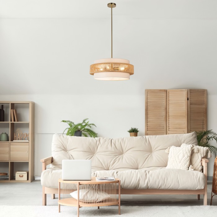 PENDANT LAMP IRON+ROPE PAPER +FABRIC   4*E27 40W  IP20  D570xH1200
