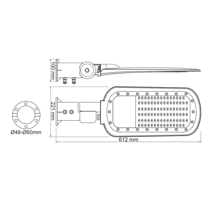 LED STREET LUMINAIRE 100W 14000LM 4000K 140x90˚ CLASS I 230V AC IP66