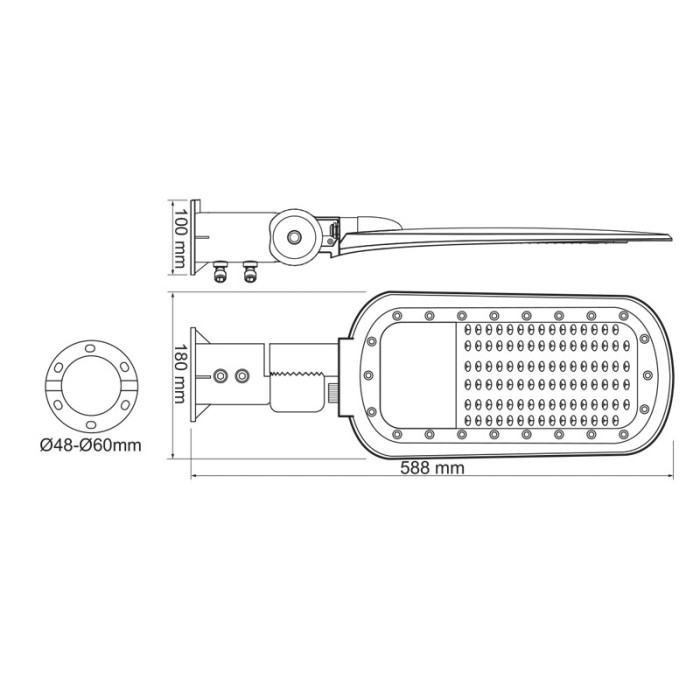 LED STREET LUMINAIRE 60W 8400LM 4000K 140x90˚ CLASS I 230V AC IP66