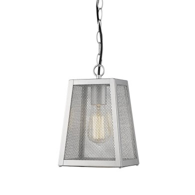 PAINTED SILVER PENDANT LUMINAIRE NYX 1XE27 IP44 WITH GRID & CLEAR GLASS 
