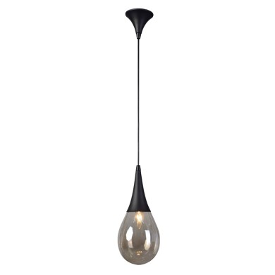 PENDANT LIGHT 1XE14 BLACK METAL & AMBER GLASS D16CM ATENA