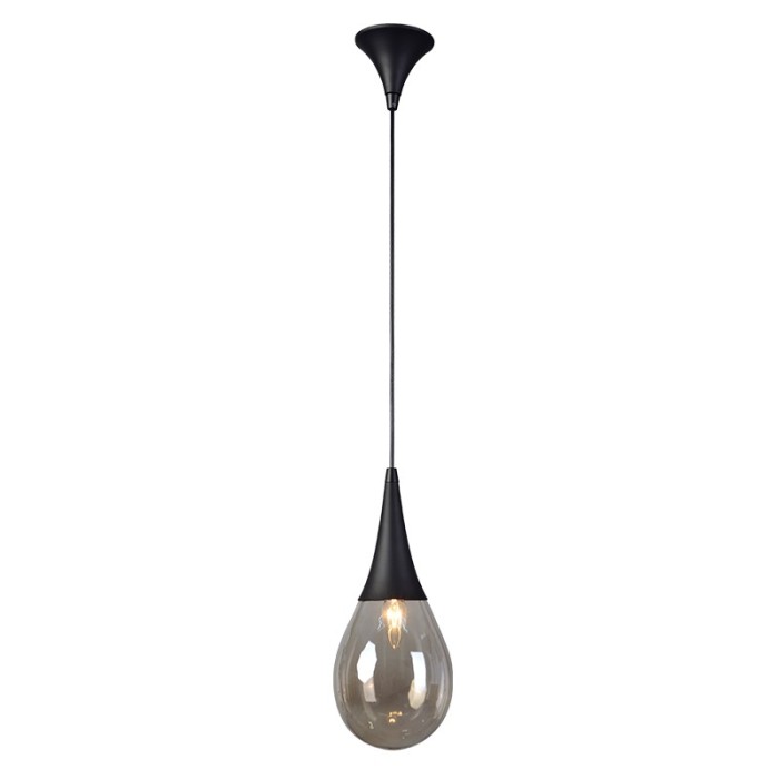 PENDANT LIGHT 1XE14 BLACK METAL & AMBER GLASS D16CM ATENA