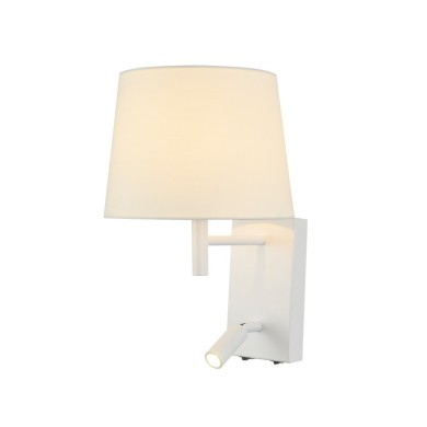 METALLIC WALL LIGHTING FICTURE WITH FABRIC CONICAL SHADE MOVABLE LED READING HEAD AND ON/OFF SWITCH ON THE BOTTOM. NARKISSOS