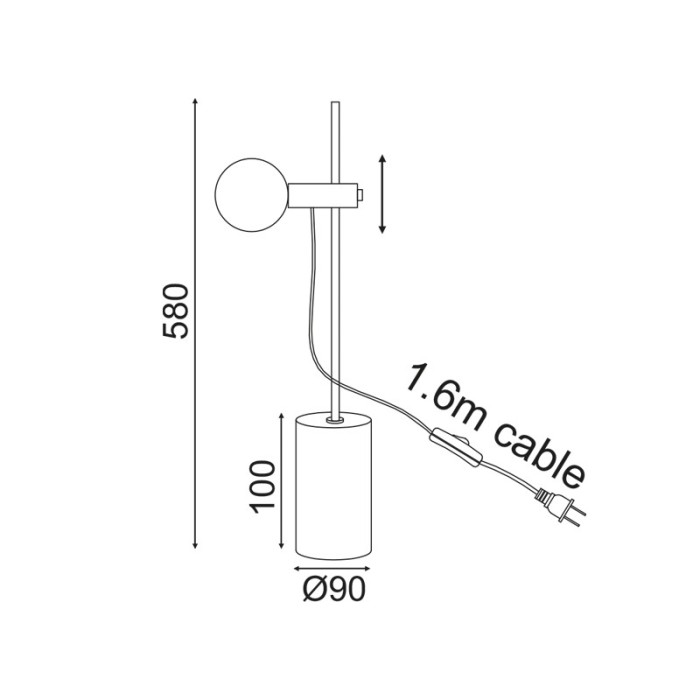 NETTO ΦΩΤΙΣΤΙΚΟ ΕΠΙΤΡΑΠΕΖΙΟ ΛΕΥΚΟ ΜΕΤΑΛΛΙΚΟ ΣΥΜΒΑΤΙΚΟ 1ΧΕ14 IP20 Φ90Χ580mm