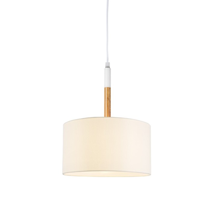 NETTO PENDANT 1ΧΕ27 METAL WHITE/ ABAZOUR+WOOD COLOR Φ25ΧΗ120CM YASMINE