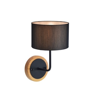 WALL MOUNTED 1ΧΕ27 METAL BLACK/ ABAZOUR+WOOD 22X18ΧΗ31CM YASMINE