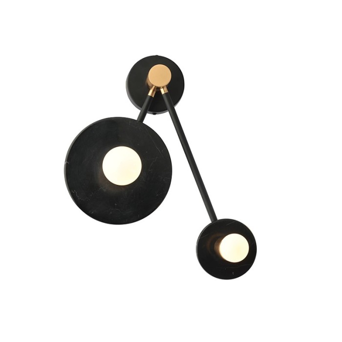 WALL MOUNTED LUMINAIRE 2XE27 BLACK MARBLE 18Χ74X23CM CLOCK