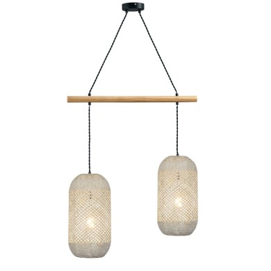 PENDANT LUMINAIRE 2XE27 RATTAN + WOOD 60X20XH120CM COCONUT