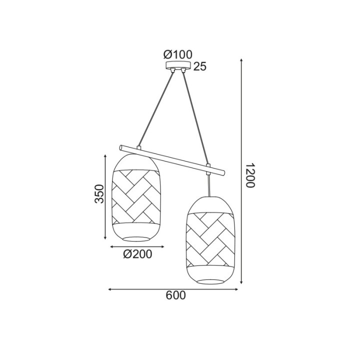 PENDANT LUMINAIRE 2XE27 RATTAN + WOOD 60X20XH120CM COCONUT