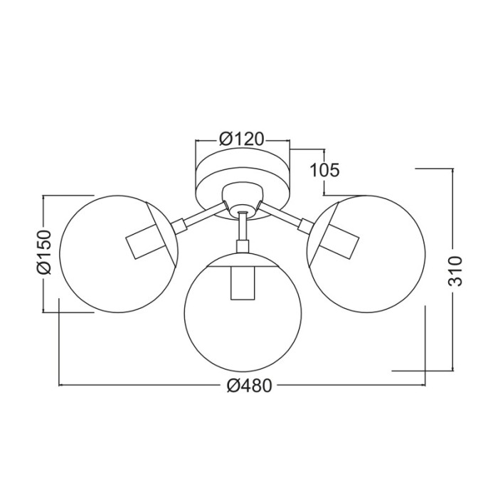 CEILING 3XE14 METAL BLACK+ TINTED GLASS BOMBAY
