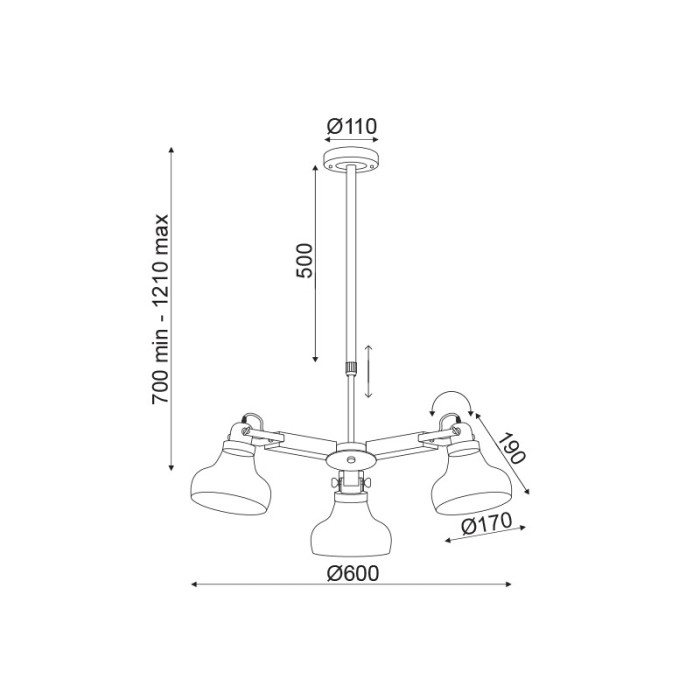NETTO ΦΩΤΙΣΤΙΚΟ ΚΡΕΜΑΣΤΟ ΜΑΥΡΟ ΜΑΤ ΜΕΤΑΛΛΙΚΟ ΣΥΜΒΑΤΙΚΟ 3ΧΕ27 IP20 Φ600Χ700-1210mm