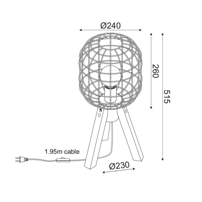NETTO TABLE L/F 1ΧΕ27 METAL BLACK+WOOD Φ25ΧΗ51,5CM PROMETHEUS