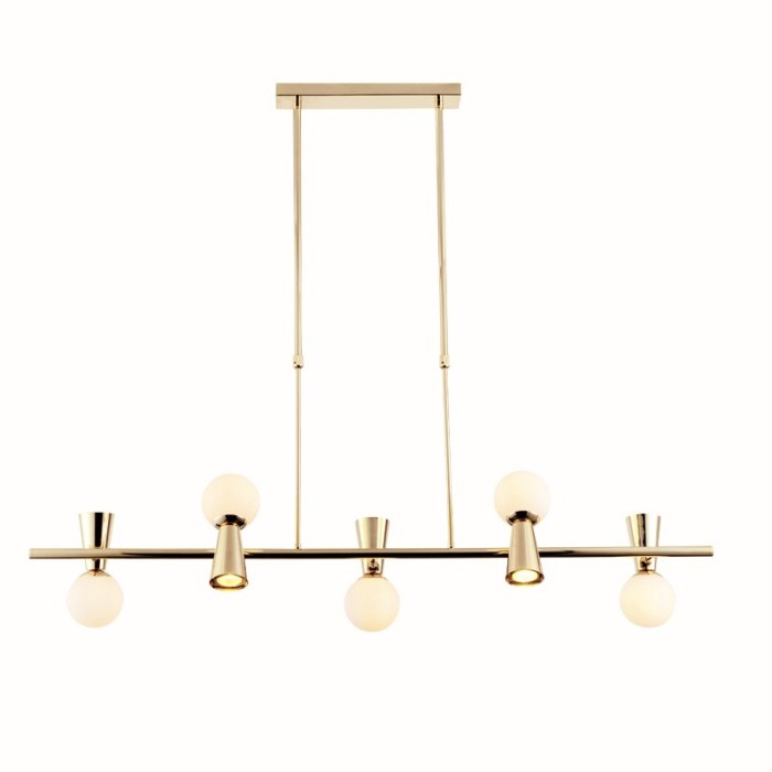 PENDANT L/F 5xG9+5xGU10 KIMOLOS GOLD METAL + WHITE GLASS 120Χ26Χ120CM