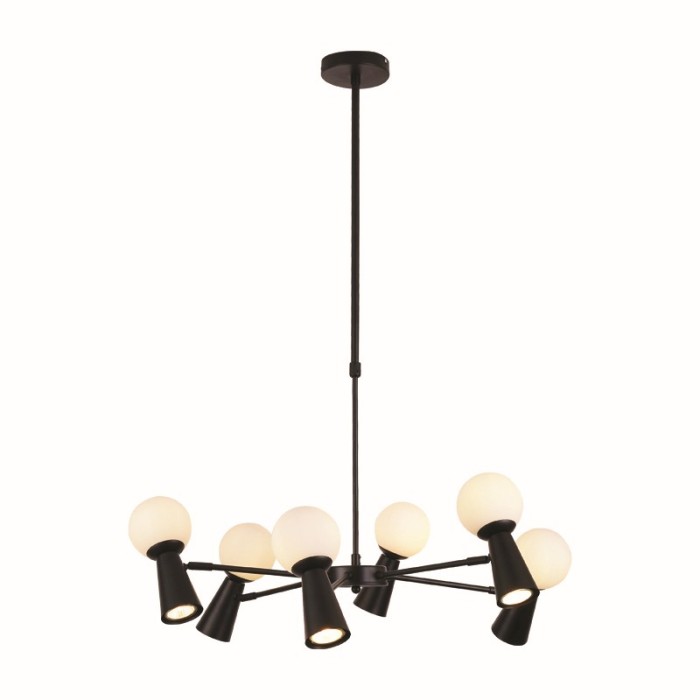 PENDANT L/F 6xG9+6xGU10 KIMOLOS BLACK METAL + WHITE GLASS Φ72Χ120CM