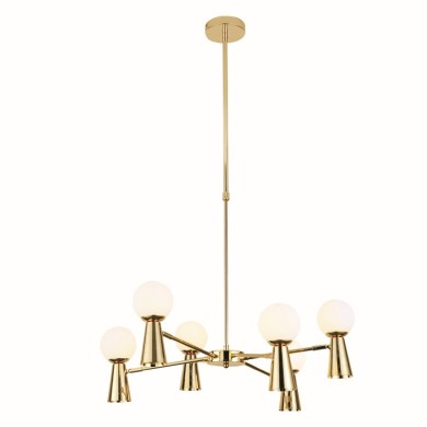 PENDANT L/F 6xG9+6xGU10 KIMOLOS GOLD METAL + WHITE GLASS Φ72Χ120CM